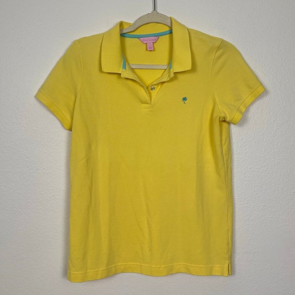 Lilly Pulitzer Palm Tree Embroidered Canary Yellow Pima Cotton Polo Large